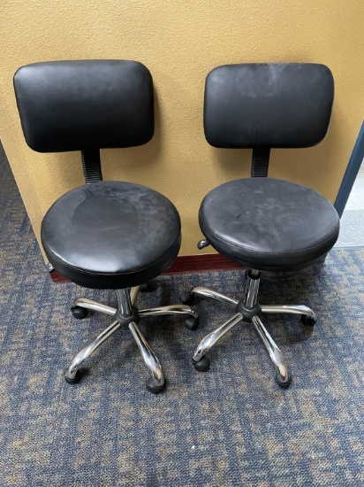 2) ADJUSTABLE HEIGHT BLACK ROLLING CHAIRS