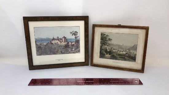 "LAUSANNE" & "BRIQUET ET FILS" SMALL FRAMED PRINTS