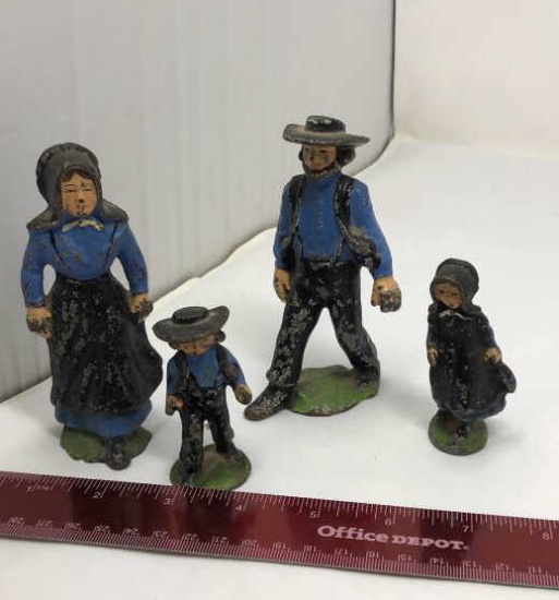 4) CAST IRON PAINTED AMISH FAMILY FIGURINES