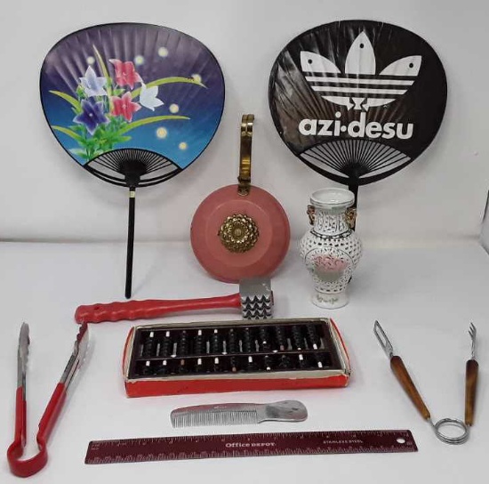 HAND FANS, SWEDISH COMB, ORIENTAL CALCULATOR