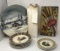 WOOD WINE BOX, ROOSTER PLATES, SNACK SIGN