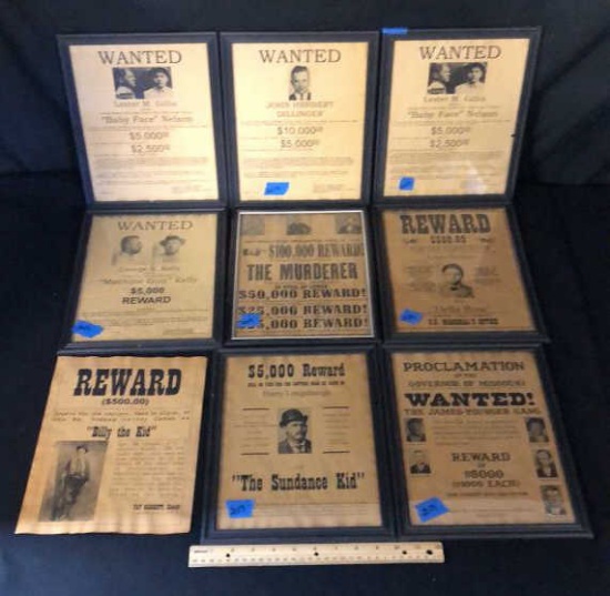9) FRAMED WANTED POSTERS