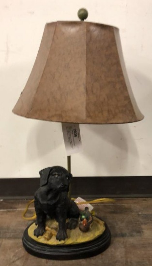 TABLE LAMP WITH DOG & DECOY DUCK FIGURINE