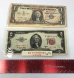 US CURRENCY $1 SILVER CERTIFICATE & $2 BILL.