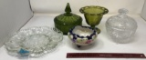 VINTAGE CANDY DISHES, PLATTER, TRINKET DISH