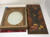 WOODEN FRAMED MIRROR & OWL WOOD ART