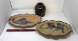 2) POTTERY PLATTERS & VASE