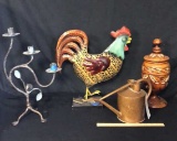 WOOD VASE, WATERING CAN, CANDLE HOLDER, ROOSTER