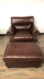 ABBYSON LIVING BURGUNDY LEATHER CHAIR & OTTOMAN