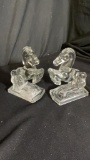 PAIR OF FOSTORIA REARING HORSE GLASS BOOKENDS
