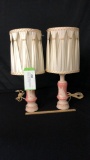 2) PINK AND WHITE CERAMIC TABLE LAMPS