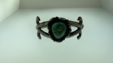 ANTIQUE SAND CAST NAVAJO ROUGH TURQUOISE CUFF BRACELET.