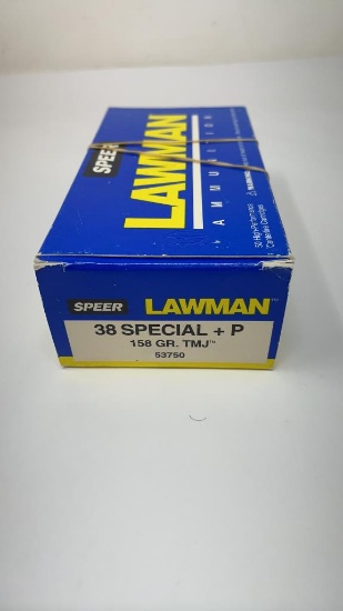 1 BOX OF SPEER LAWMN 38 SPECIAL+P AMMO.
