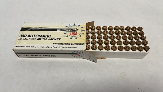 1 BOX OF WINCHESTER 380 AUTOMATIC AMMO.