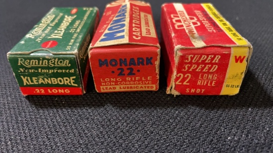 3 VINTAGE BOXES OF .22 LONG RIFLE AMMO.