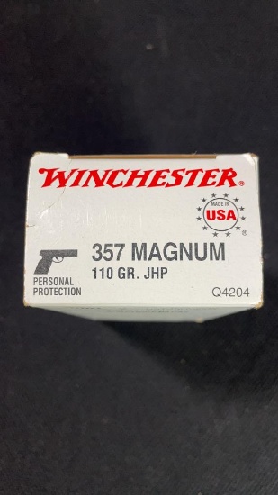 1 BOX OF WINCHESTER 357 MAGNUM AMMO.