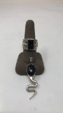 STERLING SILVER & ONYX RING & PENDANT. 26G