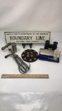 ANTIQUE HAND MIXER, BINOCULARS, & CARTRIDGE PEN