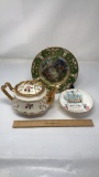 ROSE & GOLD TRIMMED TEAPOT AND NIPPON DEER PLATE