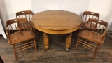 TIGER OAK DINING TABLE & 4 CHAIRS.