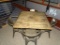 DISTRESSED RETAURANT TABLE & 4 METAL CHAIRS.