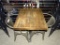 DISTRESSED RETAURANT TABLE & 2 METAL CHAIRS.