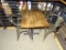 DISTRESSED RETAURANT TABLE & 2 METAL CHAIRS.