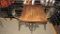 DISTRESSED RETAURANT TABLE & 2 METAL CHAIRS.