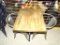 DISTRESSED RETAURANT TABLE & 2 METAL CHAIRS.