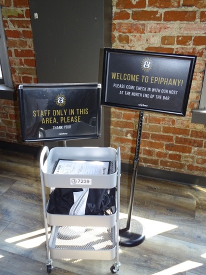 ROLLING METAL CART & SIGN HOLDER