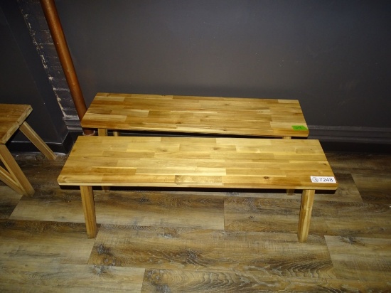 PAIR OF RAW WOOD BENCHES.