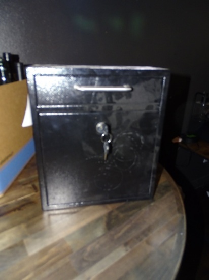 BLACK METAL LOCKING DROP BOX.
