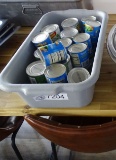 PLASTIC TUB OF CANNED GREEN CHILIES.