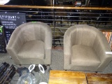 2) BROWN BARREL STYLE CHAIRS.