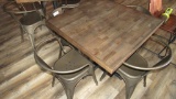 DISTRESSED RETAURANT TABLE & 4 METAL CHAIRS.