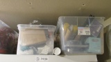 WHITE PLASTIC RACK WITH CLEANERS LIGHTS ETC.
