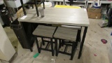 GREY PUB HEIGHT TABLE & 3 STOOLS.
