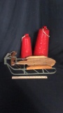 PAIR OF LARGE RED BELLS & SLED