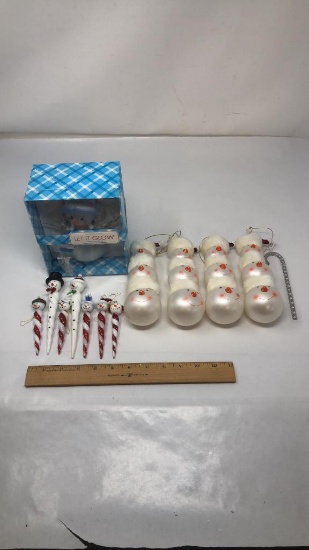 12) SNOWMAN & 1) CANDYCANE ORNAMENT
