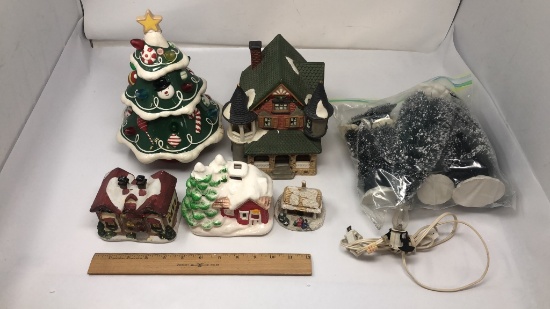 3) CERAMIC VILLAGE PIECES, ACCESSORIES, & MORE