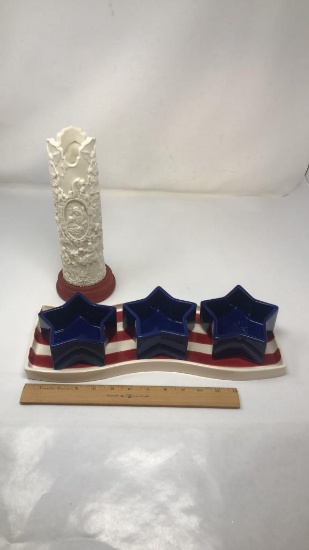 NATIVITY CANDLE &  STAR SPANGLED PLATTER