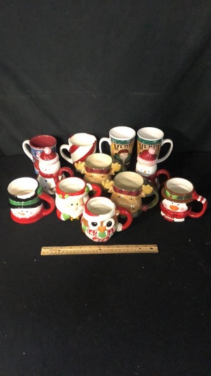 12) NOVELTY CHIRSTMAS MUGS