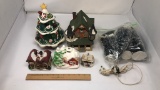 3) CERAMIC VILLAGE PIECES, ACCESSORIES, & MORE