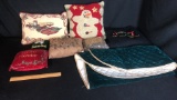 6) DECORATIVE PILLOWS, LINEN, & SWEATSHIRT