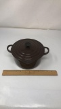 LE CREUSET BROWN CAST IRON DISH WITH LID