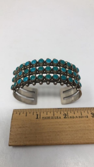 STERLING SILVER & TURQUOISE CUFF BRACELET 40G