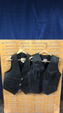 2) BLACK LEATHER VEST WITH FRINGE & FAUX VEST