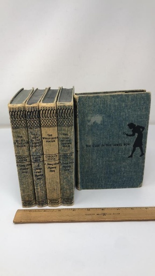 5) VINTAGE BLUE HARDCOVER NANCY DREW BOOKS 1930-47