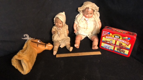 2) ANTIQUE COMPOSITE SLEEPY EYE DOLLS, & MORE