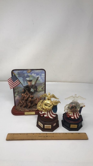 3)US MILITARY COMMEMORATIVE PLATE & MUSIC BOXES